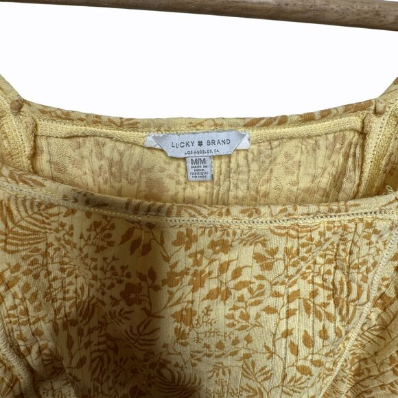 Lucky Brand Yellow Boho Floral Puff Sleeve Side Tie Blouse Top Womens Size M - Picture 3 of 5